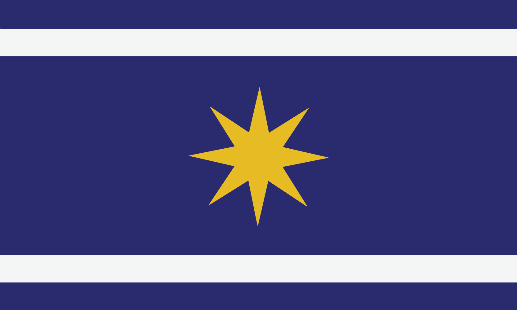 A design proposal for a new state flag for Minnesota: a symmetrical, rectangular, navy blue field containing a gold, eight-pointed star and white horizontals near the top and bottom.